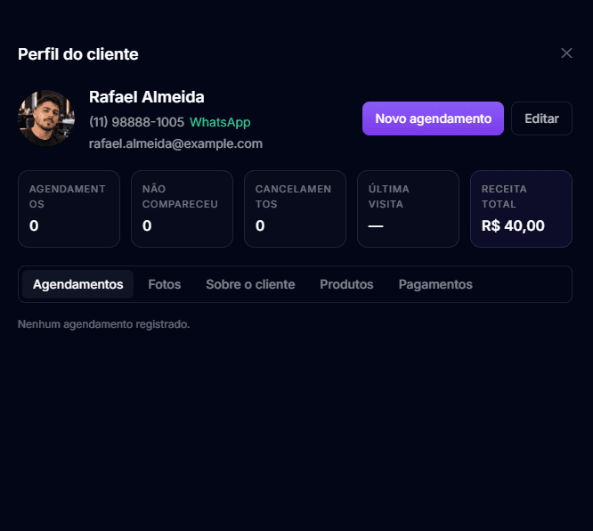 Tela real do Zelyvo: Clientes