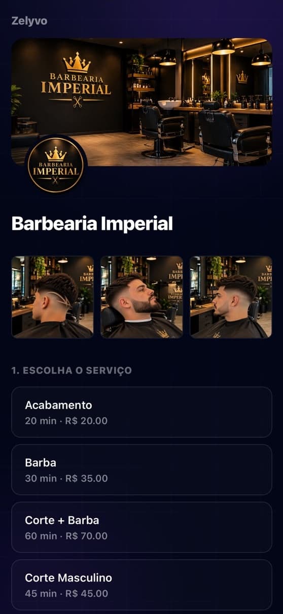 Tela real do Zelyvo: Perfil público no celular
